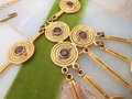 Vintage GOLDETTE Egyptian Revival Huge Etruscan Pendant Necklace Dangle Amethyst Crystal Runway Statement Mid Century, VivianJoel.com