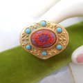 Vintage FLORENZA Trinket Ring Jewelry Pill Box Art Glass Mogul Gold Gilt Mid Century Jewelry Gift, VivianJoel.com