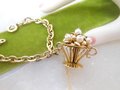 Vintage Victorian Charm Bracelet REIS COMPANY Gold Fill Flower Basket Pearl GF Designer Mid Century Gift, VivianJoel.com