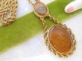 Vintage GOLDETTE Necklace Double Cameo Pendant Glass Intaglio Victorian Revival Designer Jewelry Gift Mid Century, VivianJoel.com