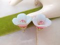 Vintage Pink Tulip Earrings Plastic Rhinestone Flower Clip On Jewelry Gift Mid Century, VivianJoel.com