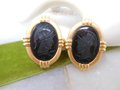 Vintage KAREL Sterling Silver Earrings Etruscan Onyx Intaglio Cameo Gold Fill 925 Vermiel Clip On Designer Jewelry Gift,  VivianJoel.com