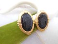 Vintage KAREL Sterling Silver Earrings Etruscan Onyx Intaglio Cameo Gold Fill 925 Vermiel Clip On Designer Jewelry Gift,  VivianJoel.com