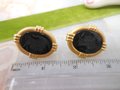 Vintage KAREL Sterling Silver Earrings Etruscan Onyx Intaglio Cameo Gold Fill 925 Vermiel Clip On Designer Jewelry Gift,  VivianJoel.com
