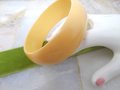 Vintage BAKELITE Bracelet Wide Bangle Cream Corn Yellow Art Deco Plastic Mid Century Jewelry Gift, VivianJoel.com
