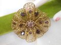 Vintage CZECHOSLOVAKIA Brooch Amethyst Crystal Filigree Pin Flower Art Deco Rhinestone Jewelry Gift Mid Century, VivianJoel.com