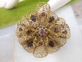 Vintage CZECHOSLOVAKIA Brooch Amethyst Crystal Filigree Pin Flower Art Deco Rhinestone Jewelry Gift Mid Century, VivianJoel.com