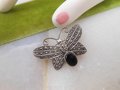 Vintage STERLING SILVER Marcasite Pin Brooch Butterfly Onyx Insect Bug 925 A Designer Jewelry Gift Mid Century, VivianJoel.com