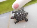 Vintage STERLING SILVER Marcasite Pin Brooch Turtle Reptile 925 A Designer Figural Jewelry Gift Mid Century, VivianJoel.com