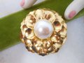 Vintage MONET Brooch Domed Flower Pin Faux Pearl Chunky Statement Designer Mid Century Classic Jewelry Gift, VivianJoel.com