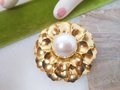 Vintage MONET Brooch Domed Flower Pin Faux Pearl Chunky Statement Designer Mid Century Classic Jewelry Gift, VivianJoel.com