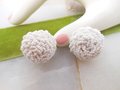 Vintage Snowball White Earrings Tiny Milk Glass Seed Bead Dome Cluster Flower Wedding Screw Back Mid Century, VivianJoel.com