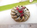 Vintage Big BSK Designer Brooch Red Rhinestone Flower Pin Pendant Pinwheel Chunky Brutalist Jewelry Mid Century, VivianJoel.com