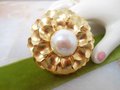 Vintage MONET Brooch Domed Flower Pin Faux Pearl Chunky Statement Designer Mid Century Classic Jewelry Gift, VivianJoel.com