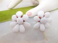 Vintage WEST GERMANY Milk Glass Earrings White Flower Clip On Wedding Bride Mod Jewelry Mid Century Gift, VivianJoel.com