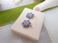 Vintage B DAVID Designer Blue Rhinestone Flower Earrings Clip On Forget Me Not Designer IOB Jewelry Mid Century Gift, VivianJoel.com