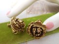 Vintage GOLDETTE Earrings Rose Flower Rhinestone Ornate Victorian Revival Clip On Designer Jewelry Mid Century Gift, VivianJoel.com