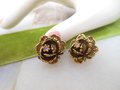 Vintage GOLDETTE Earrings Rose Flower Rhinestone Ornate Victorian Revival Clip On Designer Jewelry Mid Century Gift, VivianJoel.com