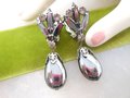Vintage JULIANA Verified Earrings Hematite Clip On Dangle Drop Grey Rhinestone Mid Century Designer Jewelry Gift, VivianJoel.com
