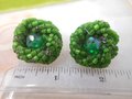 Vintage GERMANY Emerald Green Bead Cluster Earrings Clip On Glass Birdnest Jewelry Gift Mid Century, VivianJoel.com