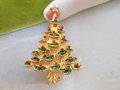 Vintage Christmas Tree Pin Brooch Enamel Rhinestone Gift Jewelry Collectible, VivianJoel.com