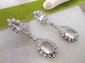 Vintage Rhinestone Earrings Moonstone Clip On Drop Crystal Dangle Chandelier Hollywood Glam Wedding Jewelry Gift Mid Century, VivianJoel.com