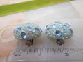 Vintage WEISS Rhinestone Earrings Aqua Plastic Lucite Chunky Designer Turquoise Mid Century Jewelry Gift, VivianJoel.com