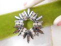 Vintage JULIANA Starburst Flower Brooch Earrings Set Hematite Pin Rhinestone Crystal Designer Verified Mid Century Jewelry, VivianJoel.com