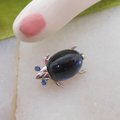 Vintage Jelly Belly Bug Petite Pin Brooch Blue Glass Rhinestone Insect Ladybug Jewelry Gift Mid Century, VivianJoel.com