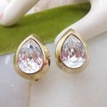 Vintage KJL Crystal Headlight KENNETH Jay LANE Clip On Earrings Runway Statement Teardrop Jewelry Gift, VivianJoel.com