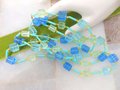 Vintage Blue Green Bead Necklace Chunky Plastic Long Chain Flapper MOD Funky Jewelry Gift Mid Century, VivianJoel.com