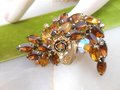 Vintage JULIANA Flower Brooch Topaz Spray Pin Crystal Rhinestone Aurora Borealis Mid Century Jewelry Gift, VivianJoel.com