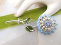 Vintage CORO Flower Brooch Enamel Rhinestone Pearl Pin MOD Designer Something Blue Mid Century Jewelry Gift, VivianJoel.com