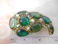 Vintage Regency Revival Brooch Green Pin Emerald Aurora Borealis Ornate Chunky Mid Century Jewelry Gift, VivianJoel.com