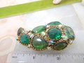 Vintage Regency Revival Brooch Green Pin Emerald Aurora Borealis Ornate Chunky Mid Century Jewelry Gift, VivianJoel.com
