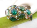 Vintage Regency Revival Brooch Green Pin Emerald Aurora Borealis Ornate Chunky Mid Century Jewelry Gift, VivianJoel.com