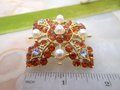 Vintage Maltese Cross Brooch Ornate Pin Victorian Revival Rhinestone Crystal Pearl Mid Century Jewelry Gift, VivianJoel.com
