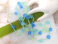 Vintage Blue Green Bead Necklace Chunky Plastic Long Chain Flapper MOD Funky Jewelry Gift Mid Century, VivianJoel.com