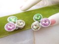 Vintage Rivoli Earrings Pink Green Rhinestone Crystal Clip On Mod Enamel Jewelry Mid Century, VivianJoel.com