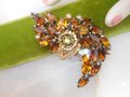 Vintage JULIANA Flower Brooch Topaz Spray Pin Crystal Rhinestone Aurora Borealis Mid Century Jewelry Gift, VivianJoel.com
