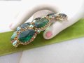 Vintage Regency Revival Brooch Green Pin Emerald Aurora Borealis Ornate Chunky Mid Century Jewelry Gift, VivianJoel.com