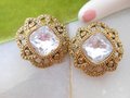 Vintage AVON Mogul Earrings Chunky Large Headlight Ornate Clip On Designer Mid Century Jewelry, VivianJoel.com