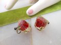 Vintage LUCITE Reverse Carved Earrings Red Rose Flower Screw Back Plastic Resin Mid Century Jewelry Gift, VivianJoel.com