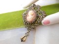 Vintage Cameo Ornate Brooch Rhinestone Victorian Regency Revival Dangle Jewelry Gift Mid Century, VivianJoel.com