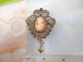 Vintage Cameo Ornate Brooch Rhinestone Victorian Regency Revival Dangle Jewelry Gift Mid Century, VivianJoel.com