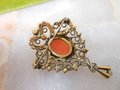 Vintage Cameo Ornate Brooch Rhinestone Victorian Regency Revival Dangle Jewelry Gift Mid Century, VivianJoel.com