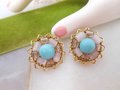 Vintage FREIRICH Earrings Art Glass Clip On Flower Cluster Blue Bead Mid Century Designer Jewelry, VivianJoel.com