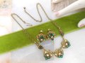 Vintage GERMANY Necklace Earrings Set Ornate Victorian Renaissance Revival Green Crystal Rhinestone Jewelry Mid Century, VivianJoel.com