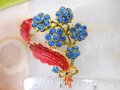 Vintage MAMSELLE Brooch Flower Blue Rhinestone Pin Enamel Bouquet Mid Century Designer Jewelry Gift,  VivianJoel.com