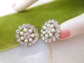 Vintage B DAVID Rhinestone Pearl Earrings Clip On Glamour Sparkle Wedding Mid Century Jewelry Gift, VivianJoel.com
